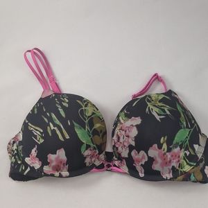 Black and pink floral push up bra